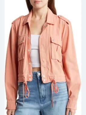 Blanknyc Twill Utility Jacket Salmon Color Sz Small